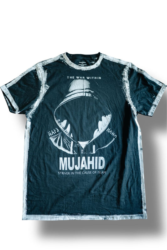 Black/ White print Mujahid Calligraphy”THE WAR WITHIN” border Tee shirt